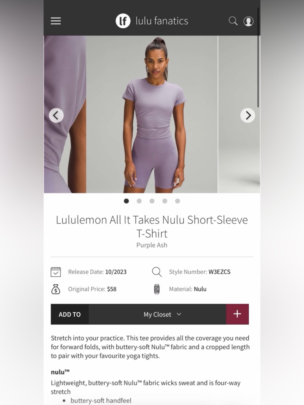 Lululemon All It Takes Nulu Short Sleeve Shirt Purple 14 - Picture 8 of 9